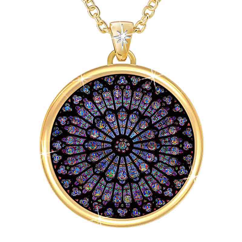 Rose Window Stained Glass Notre Dame de Paris Cathedral Pendant Necklace 20 F9C3 