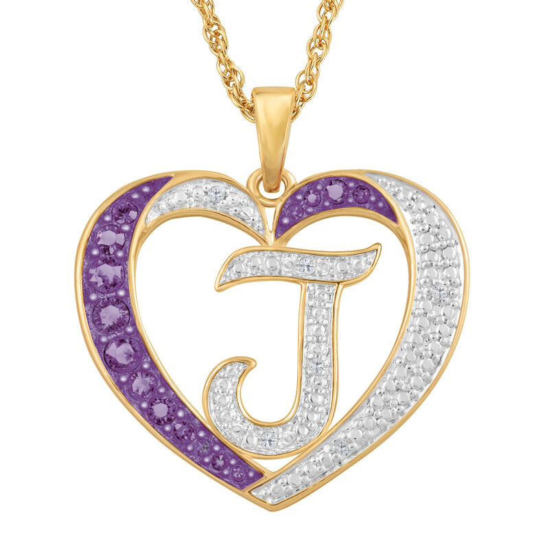 Personalized Birthstone Diamond Initial Heart Pendant 10575 0012 b february j