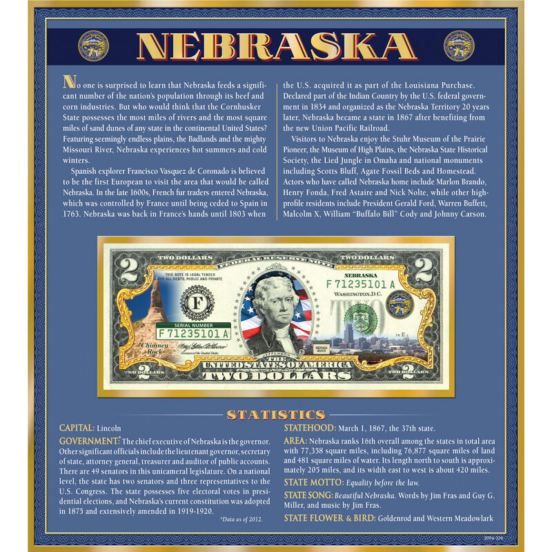 The United States Enhanced Two Dollar Bill Collection 6448 0031 a Nebraska