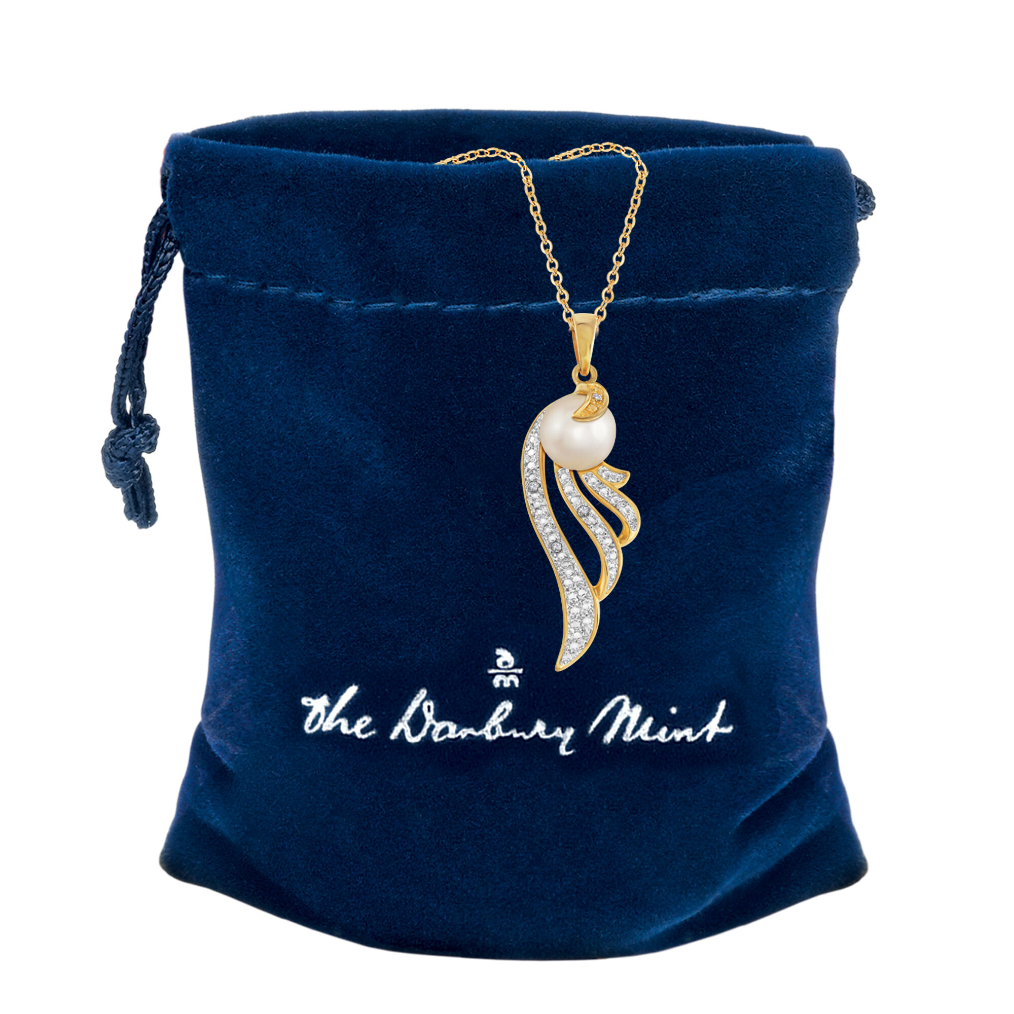 Safe in His Wings Pearl and Diamond Necklace 6798 0011 g gift pouch