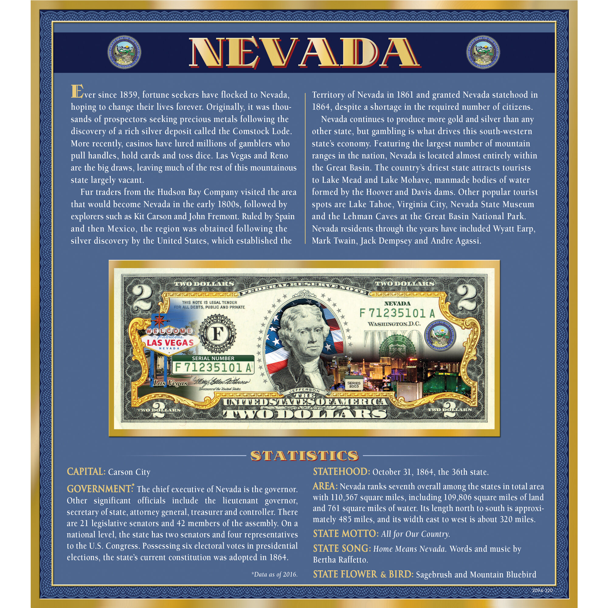 The United States Enhanced Two Dollar Bill Collection 6448 0031 a Nevada