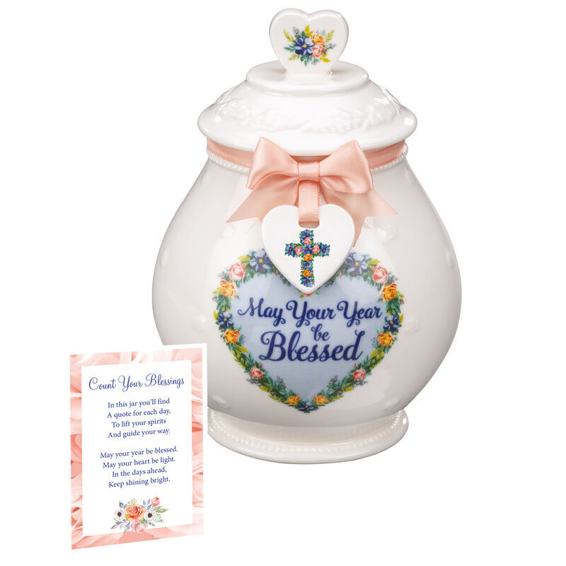 A Year Of Blessings Religious Porcelain Jar With Card