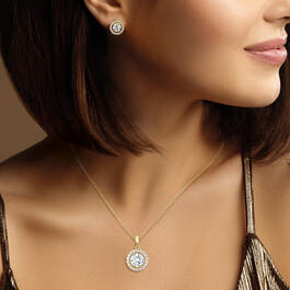1kt Gold Halo Pendant with Free Matching Earrings 12201 0010 g model