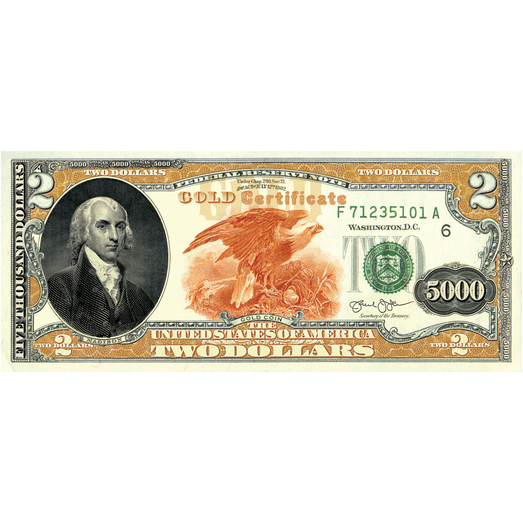 1882 Gold Cert Enhanced $2 Bills 10449 0024 c 5000 bill
