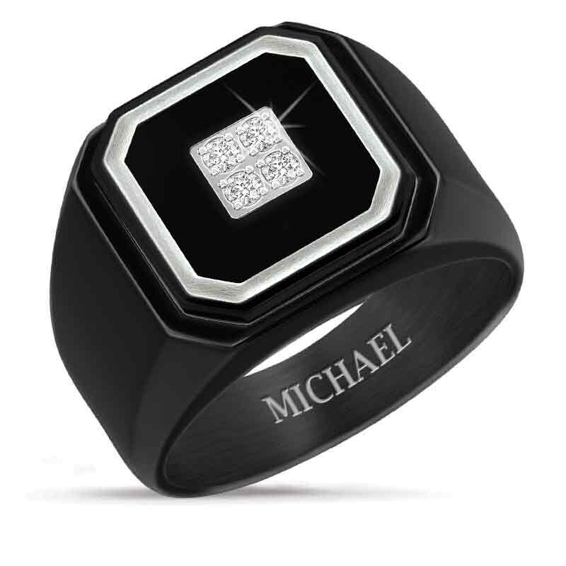 David Yurman Men's Torqued Faceted Signet Ring with Pave Black Diamonds,  size 10.5 | Lee Michaels Fine Jewelry stores