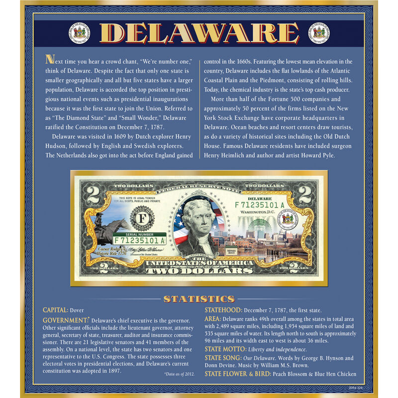 The United States Enhanced Two Dollar Bill Collection 6448 0031 a Delaware