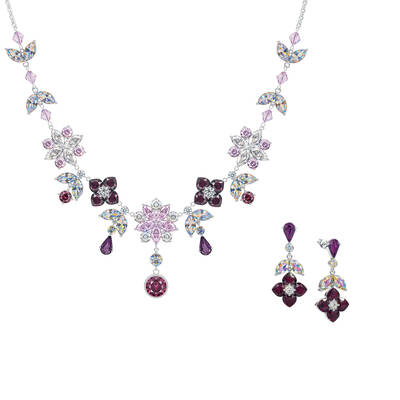 Cherry Blossom Crystal Necklace & Earring Set