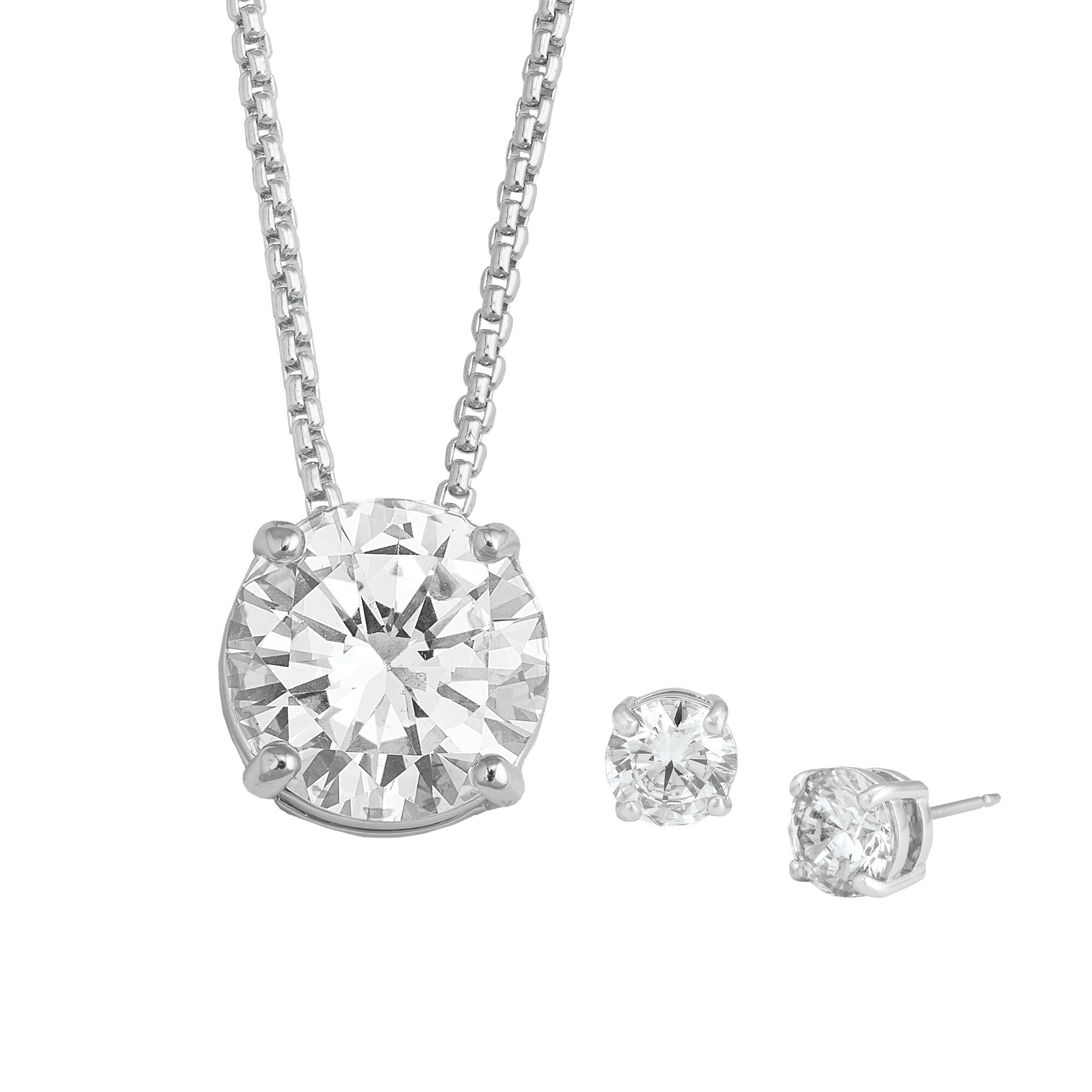 Danbury Mint Five Carat Solitaire Pendant w Free Matching Earrings