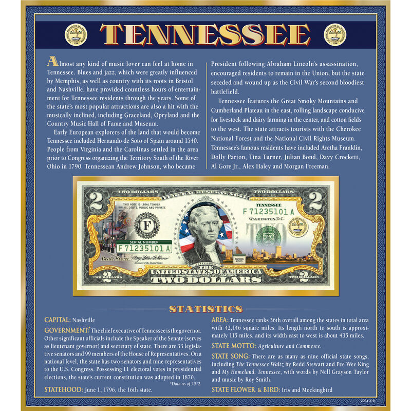 The United States Enhanced Two Dollar Bill Collection 6448 0031 a Tennessee
