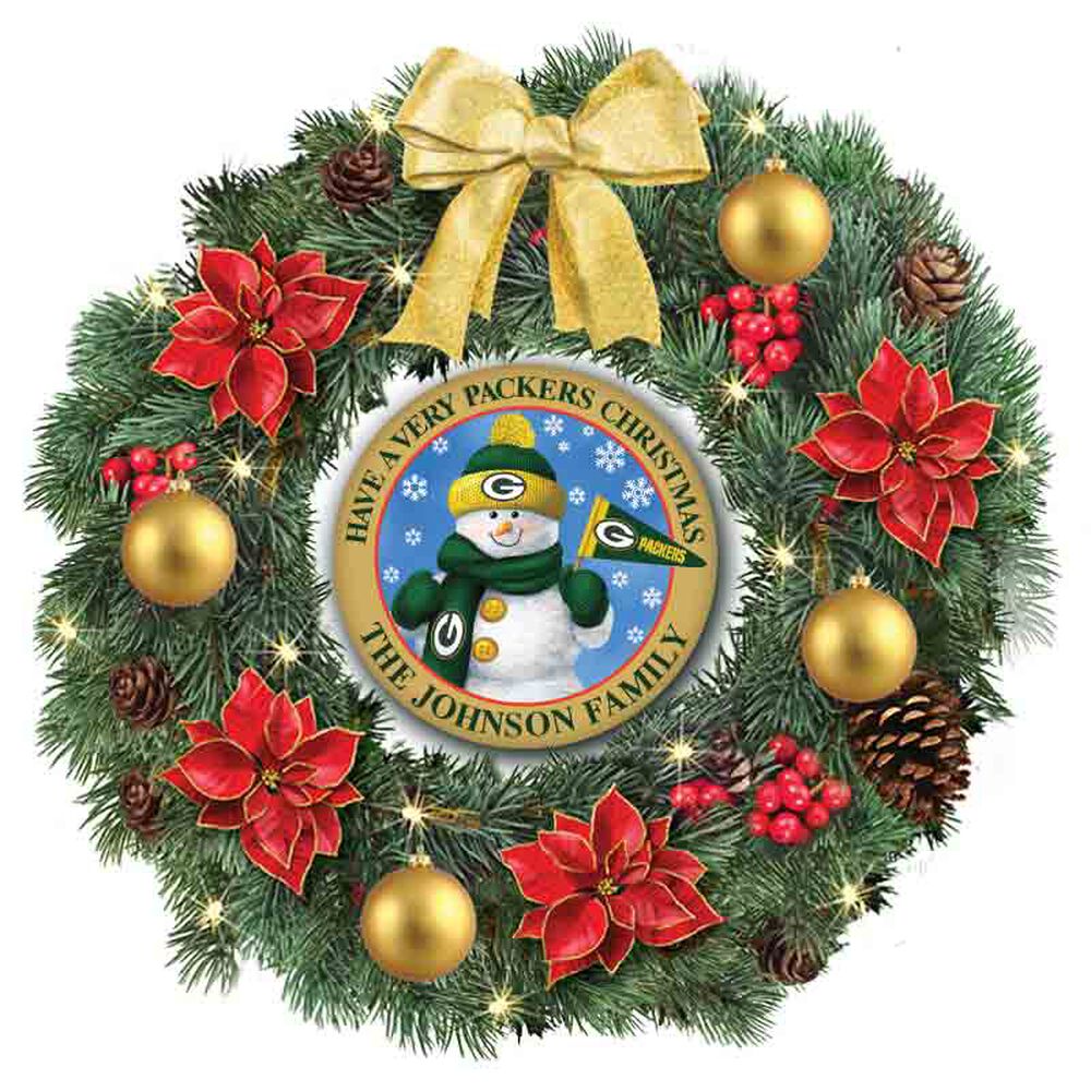 Green Bay Packers Personalized Lighted Christmas Wreath