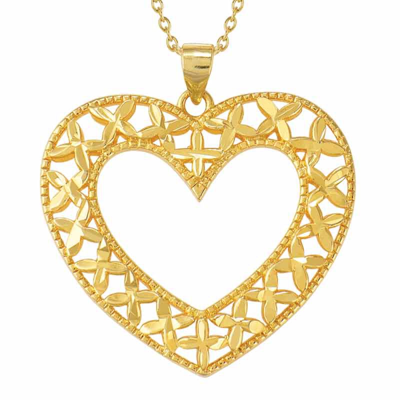 Golden Kisses Diamond cut Heart Pendant  Earring Set 2257 006 3 2