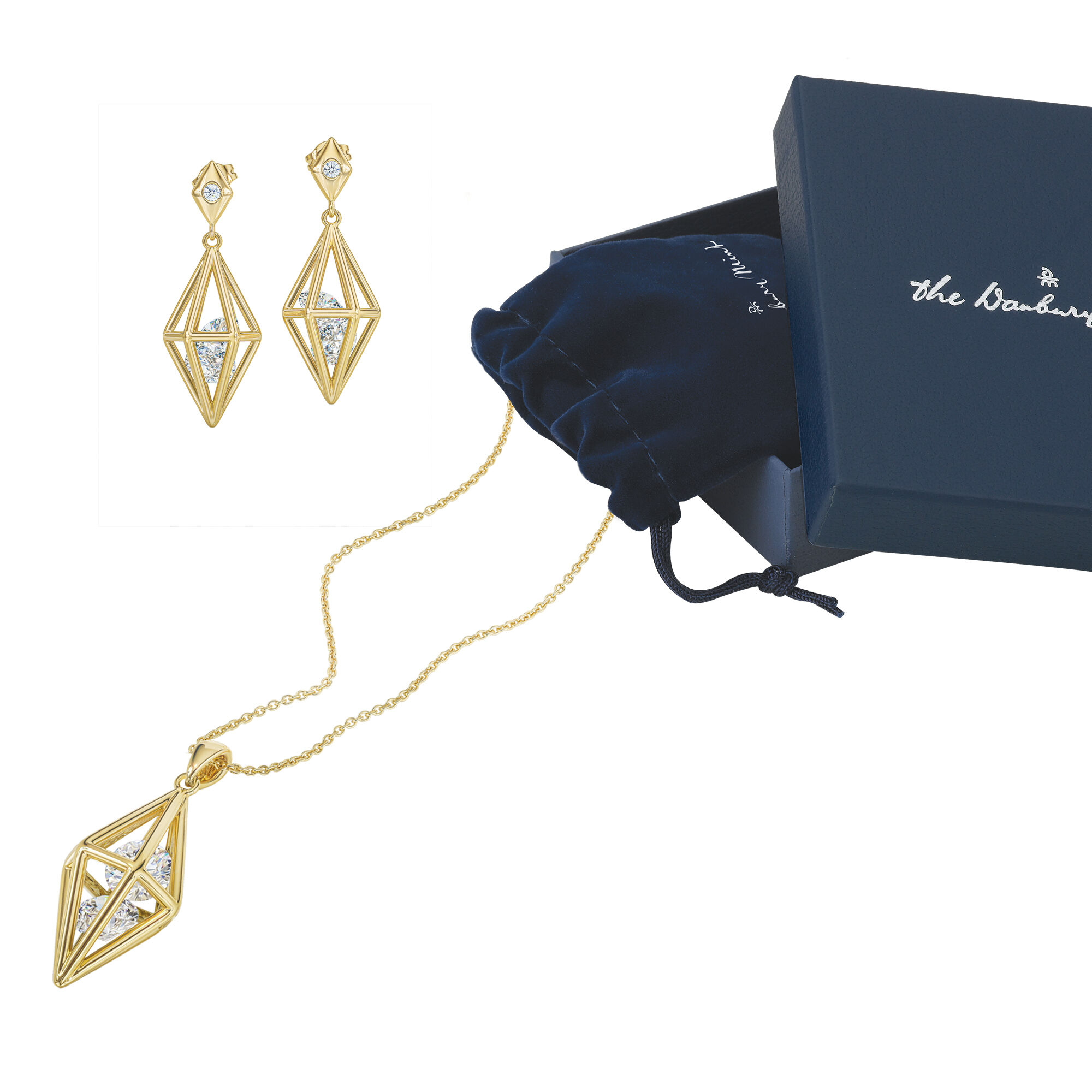 Elegantly Paired Caged Pendant Earring Set 6734 0018 g gift box pouch