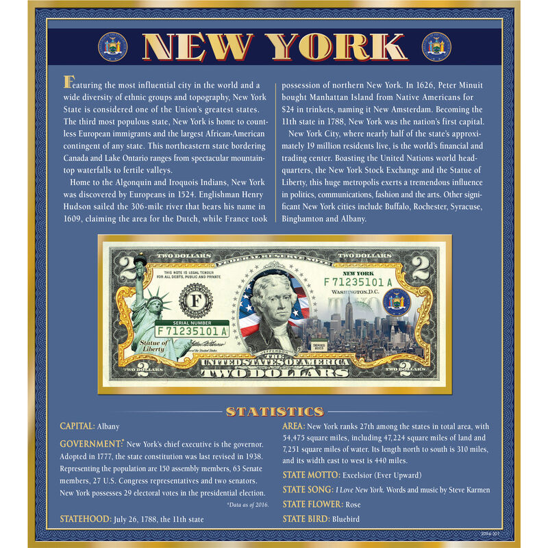 The United States Enhanced Two Dollar Bill Collection 6448 0031 a New York