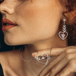 Cupids Embrace Sterling Silver Necklace with Free Matching Earrings 12199 0014 m model
