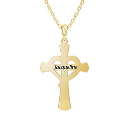 Heart of Faith Personalized Diamond Cross Pendant with FREE Matching Earrings 12242 0029 c back