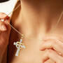 Heart of Faith Personalized Diamond Cross Pendant with FREE Matching Earrings 12242 0029 m model