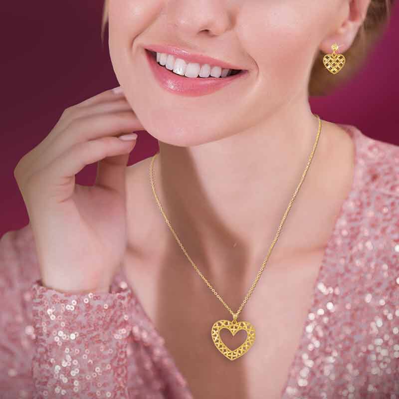 Golden Kisses Diamond cut Heart Pendant  Earring Set 2257 006 3 5