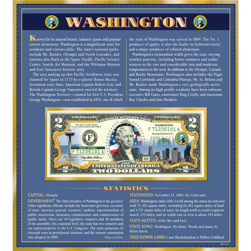 The United States Enhanced Two Dollar Bill Collection 6448 0031 a Washington