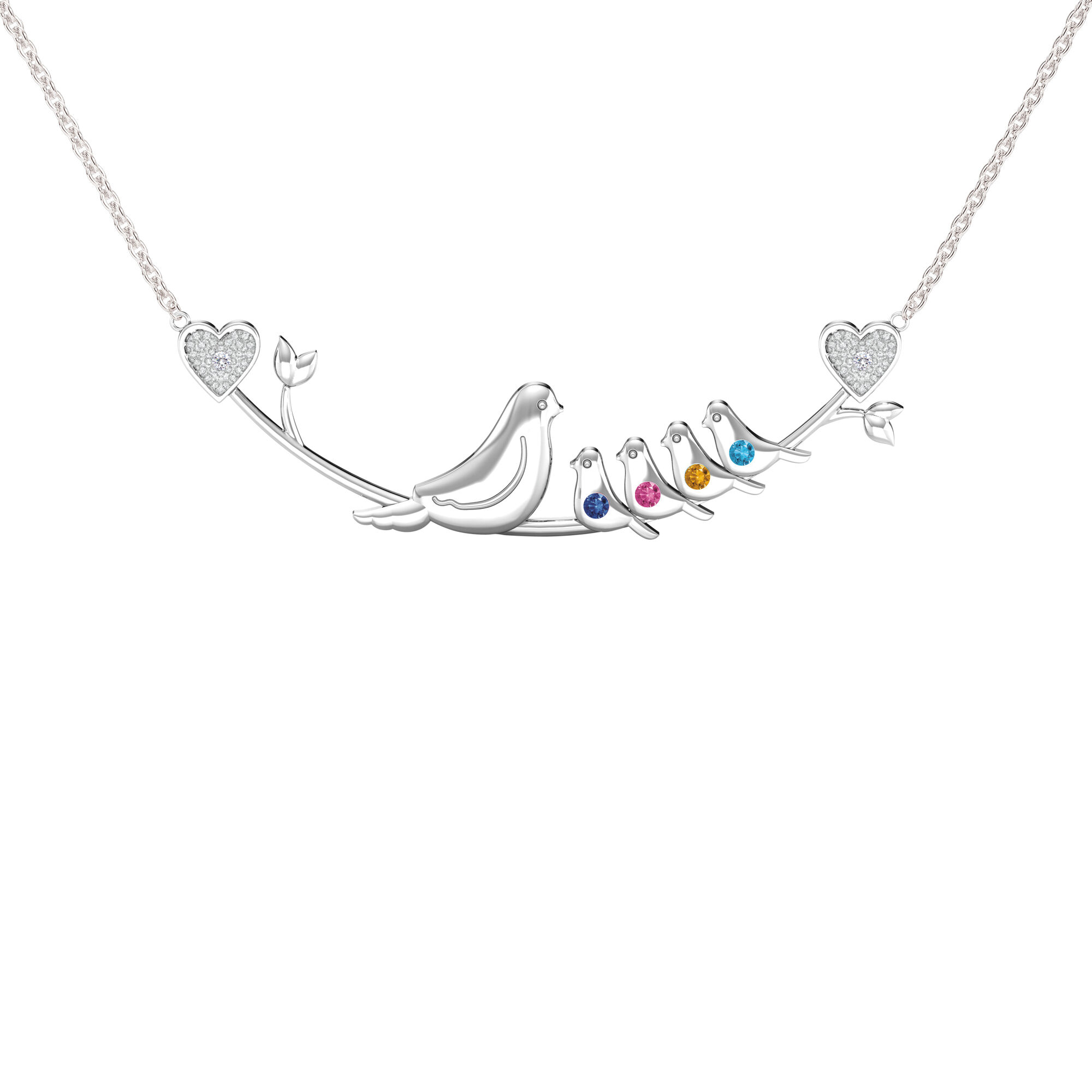 Family Birthstone Diamond Bird Necklace