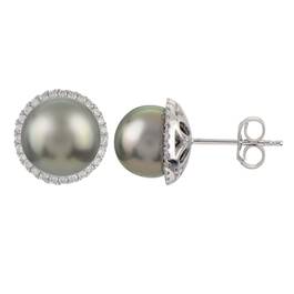 Black Tahitian Pearl Diamond Halo Studs 11142 0618 a main