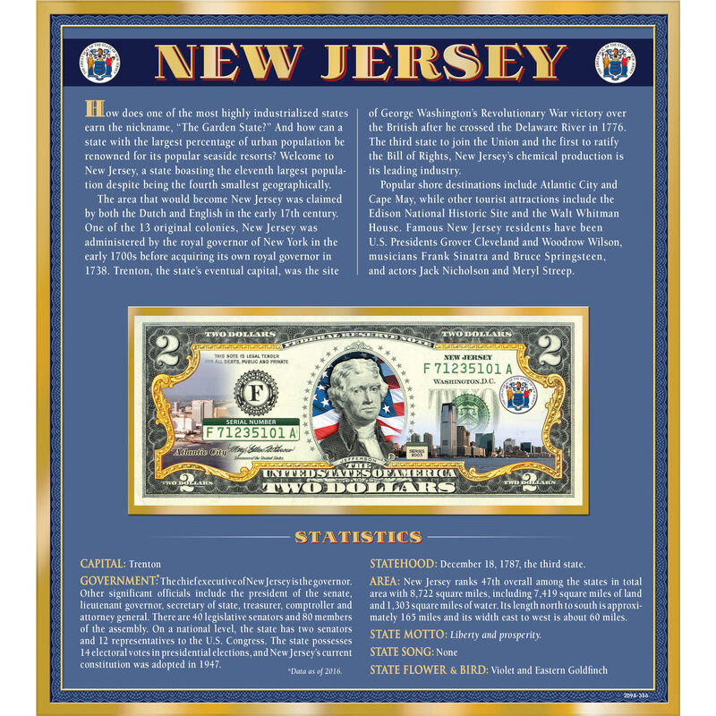 The United States Enhanced Two Dollar Bill Collection 6448 0031 a New Jersey