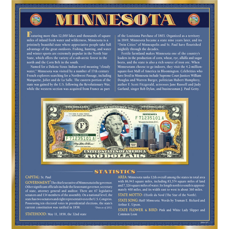 The United States Enhanced Two Dollar Bill Collection 6448 0031 a Minnesota