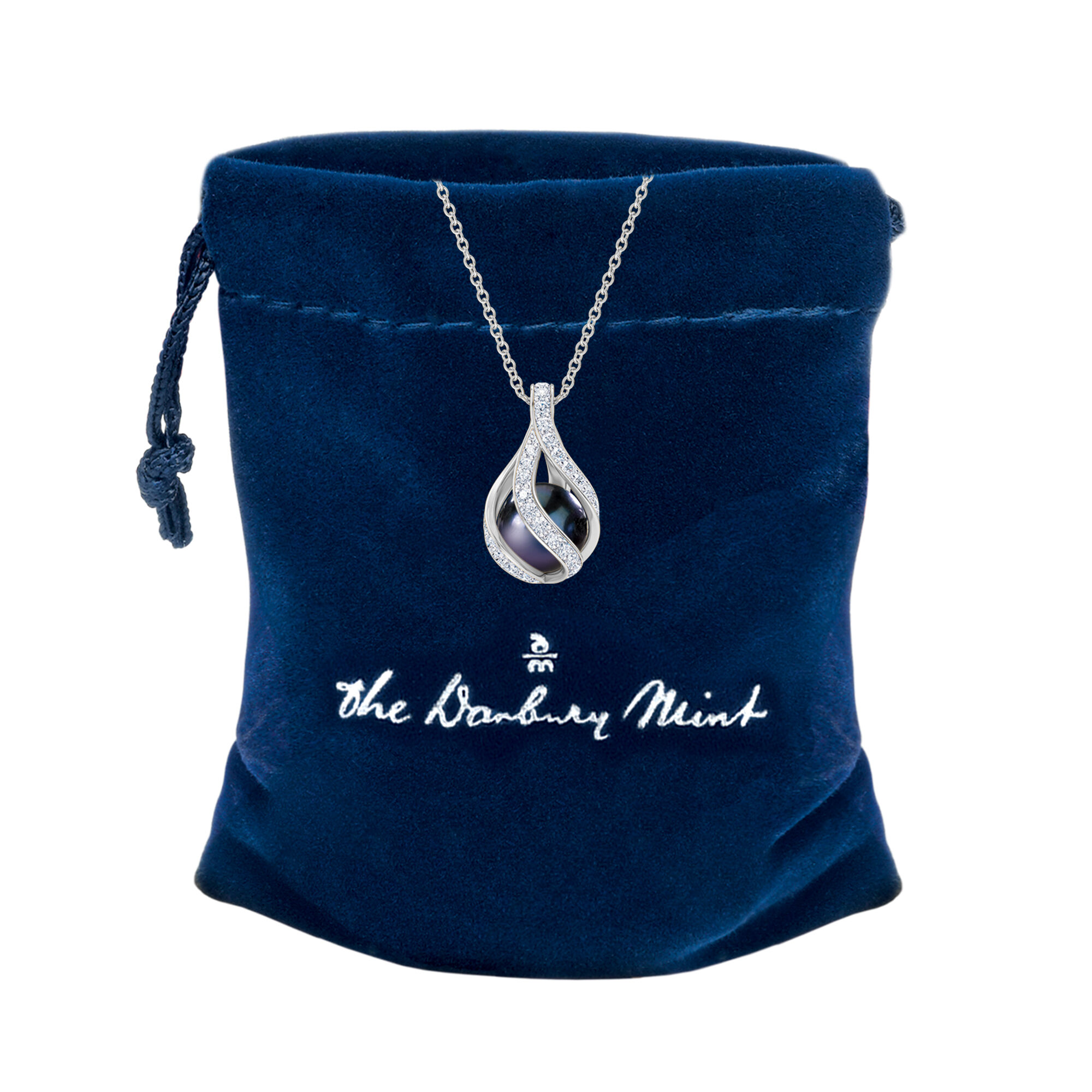 Black Pearl Diamond Necklace from Danbury Mint