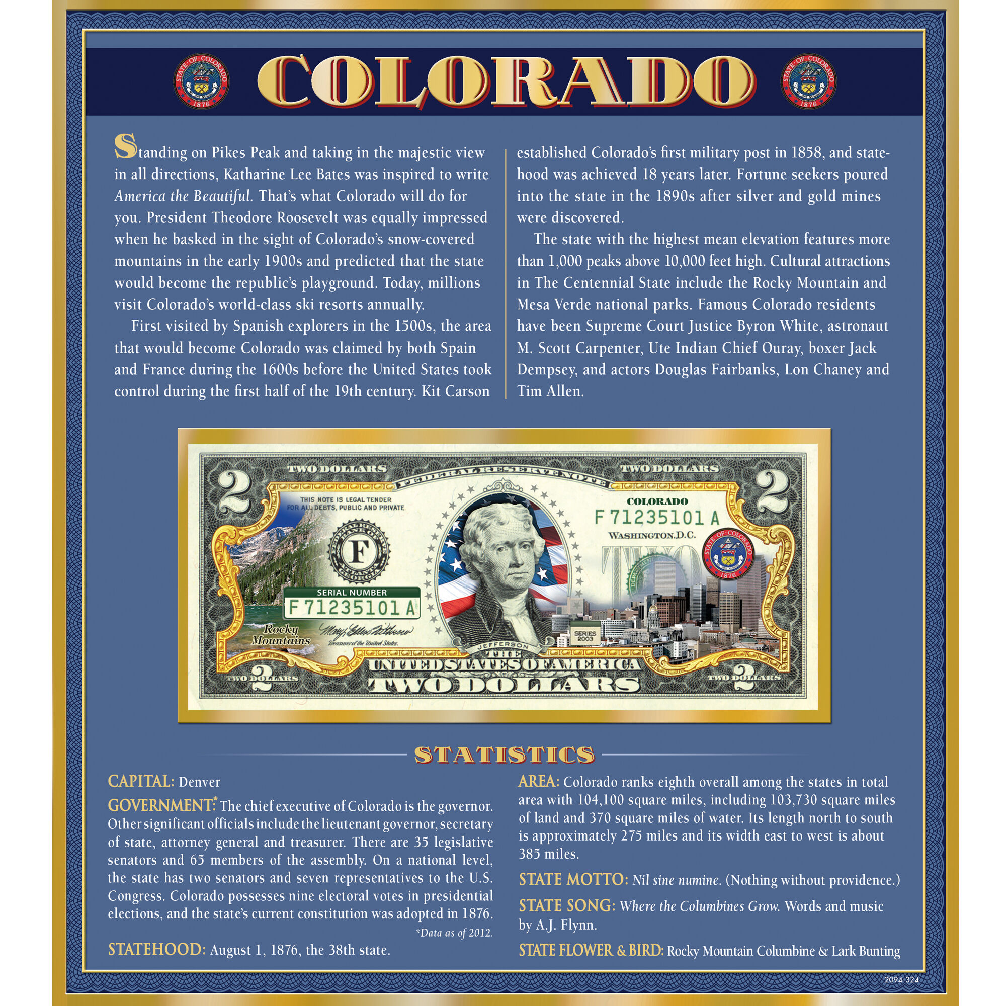 The United States Enhanced Two Dollar Bill Collection 6448 0031 a Colorado