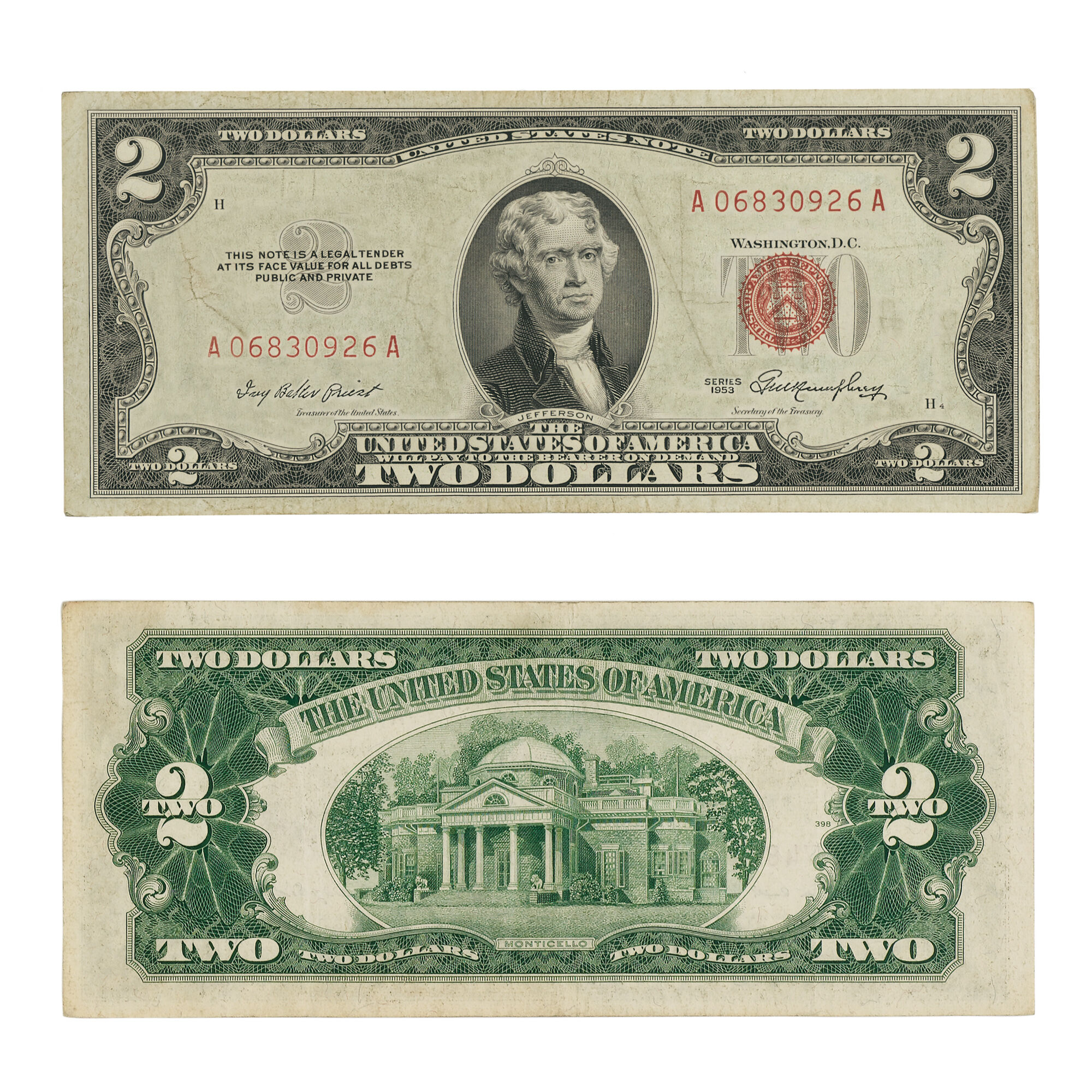 Modern $2 Bill Collector Set 6829 0014 c 1953 bill