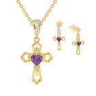 Amethyst Hearts Diamond Cross Pendant Earring Set 10402 0011 a main