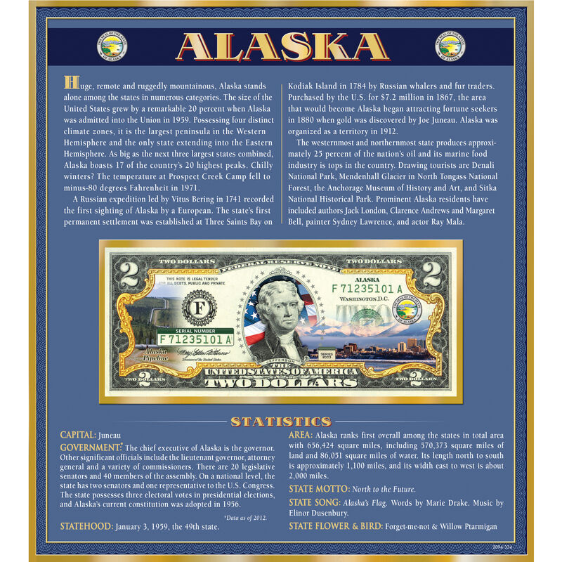 The United States Enhanced Two Dollar Bill Collection 6448 0031 a Alaska