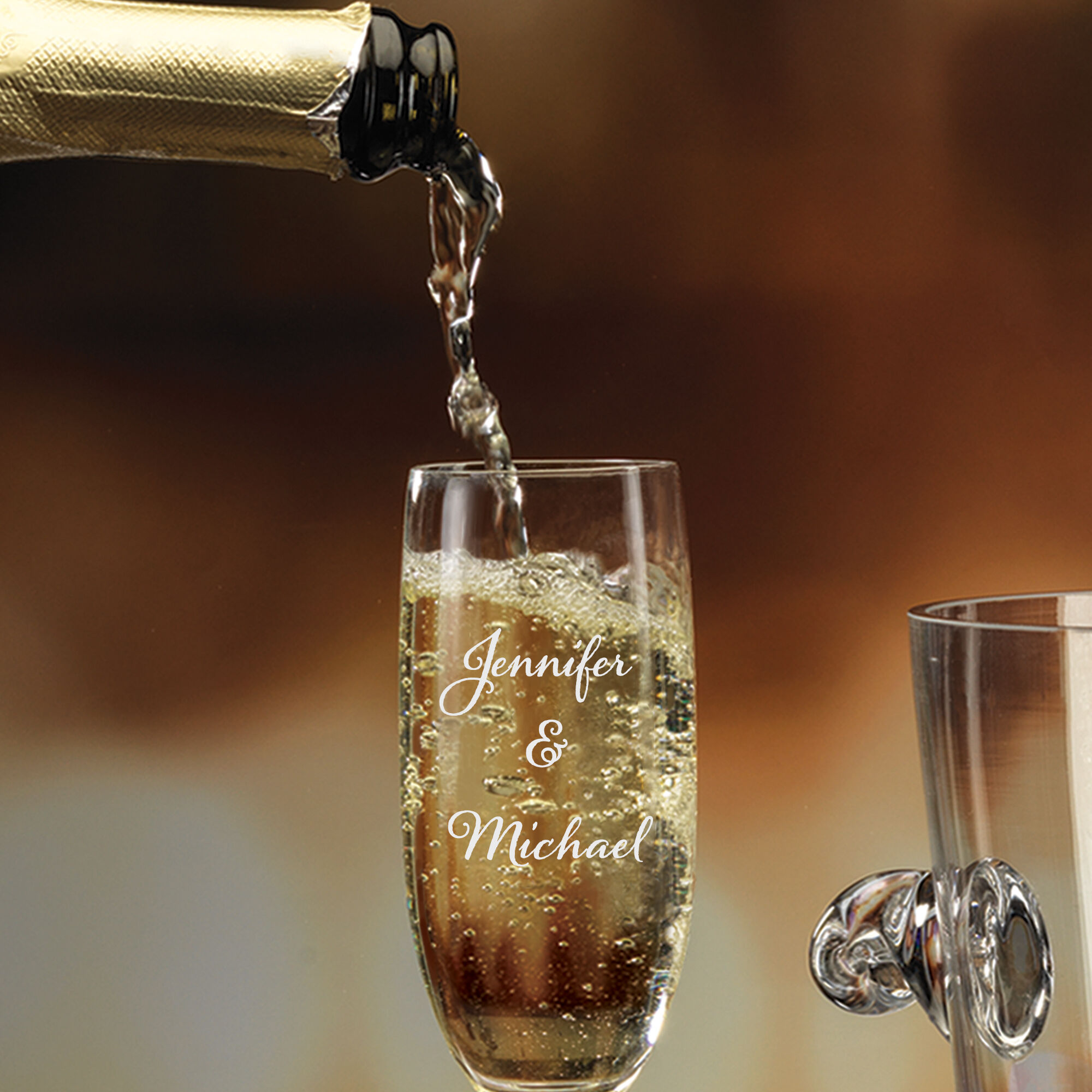 The Personalized Couples Champagne Set 10036 0023 c pouring champagne