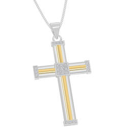 Diamond Devotion Gold Silver Mens Cross Pendant 10362 0019 b angle