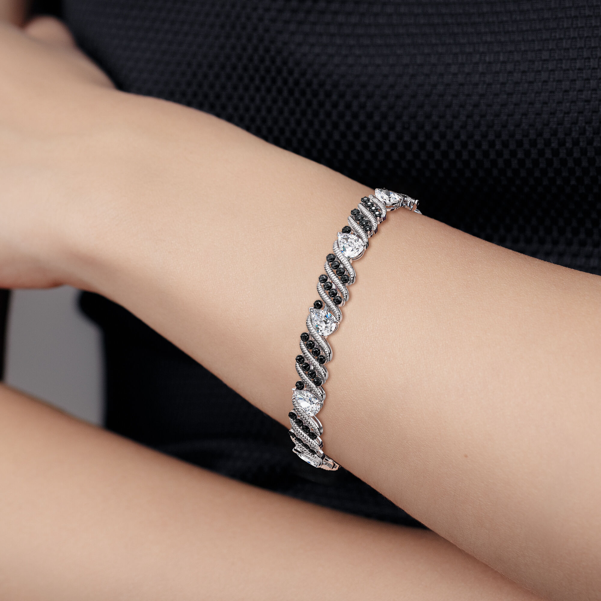 Personalized Black Diamond and Birthstone Bracelet 10776 0019 m model