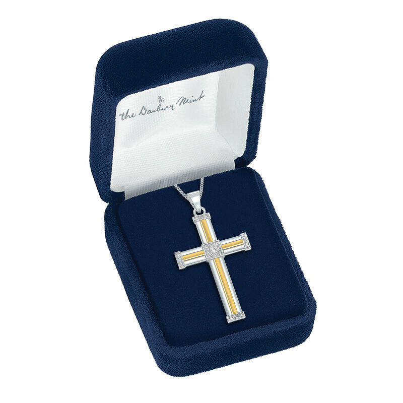 Diamond Devotion Gold Silver Mens Cross Pendant 10362 0019 g disply box