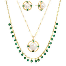 Pearl Simulated Emerald Jewelry Set 11142 1376 a main