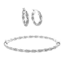 Silver Glitter Twist Hoops Bangle Set 11142 0345 a main