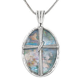 Pieces of Jerusalem Roman Glass Cross Pendant 2628 0016 a main