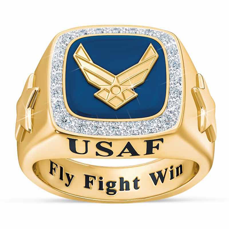 United States Air Force Military March Aqua Marine Birthstone Men Ring Size 7 