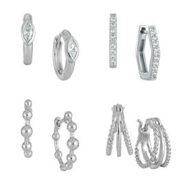 Four Times the Shine Silver Hoops Earring Set 12118 0012 a main
