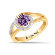 Personalized Genuine Birthstone & Diamond Swirl Ring 11760 0023 a february