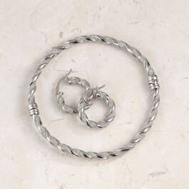 Silver Twist Bangle with FREE Matching Hoop Earrings 11142 0345 m lifestyle