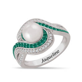 Personalized Pearl Birthstone Swirl Ring 11064 0018 e may