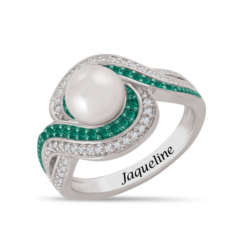 Personalized Pearl Birthstone Swirl Ring 11064 0018 e may