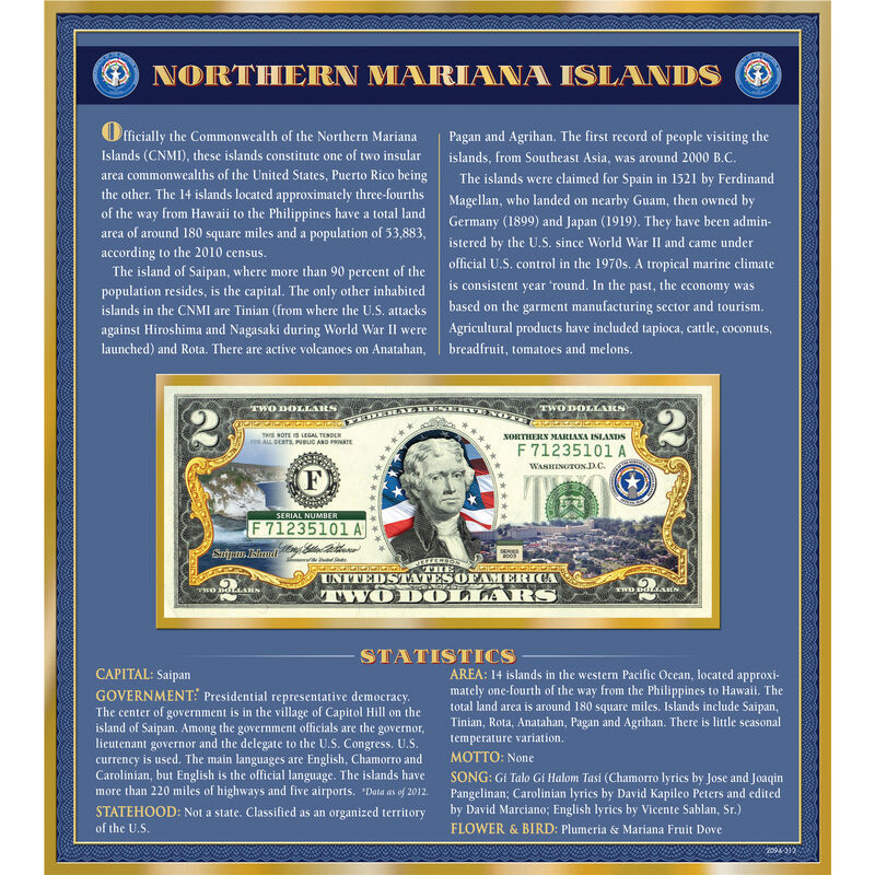 The United States Enhanced Two Dollar Bill Collection 6448 0031 a Northern Mariana Islands