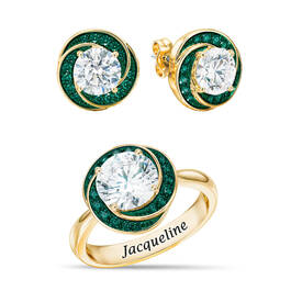 Love Knot Birthstone Ring with Free Matching Earrings 12097 0017 e may