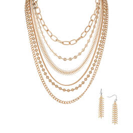 Bold Golden Layered Necklace Earring 11991 0024 a main
