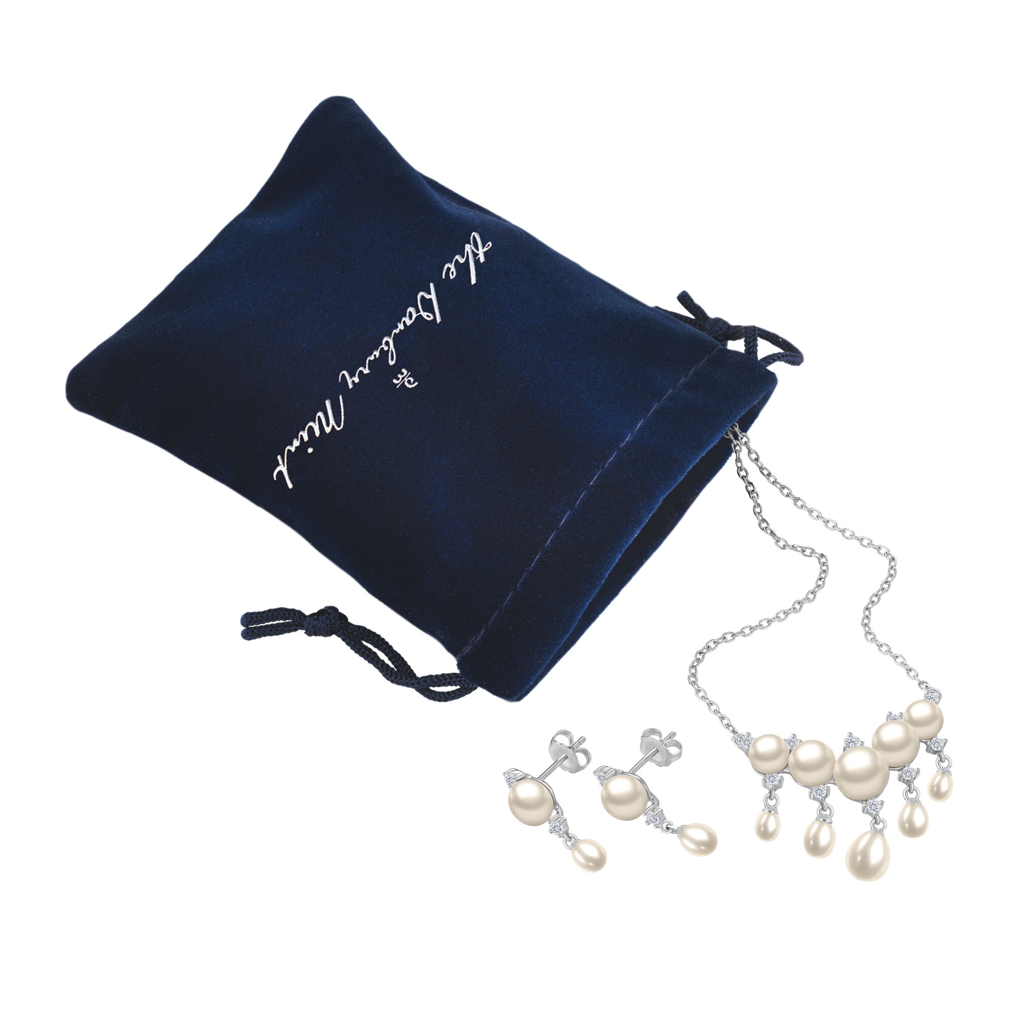 Cascading Pearls Necklace and Earring Set 6741 0019 g gift pouch
