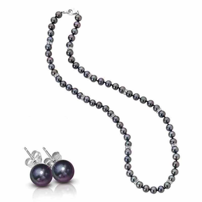 9-10mm Round Black Pearl Necklace with 925 Sterling Silver Heart Clasp