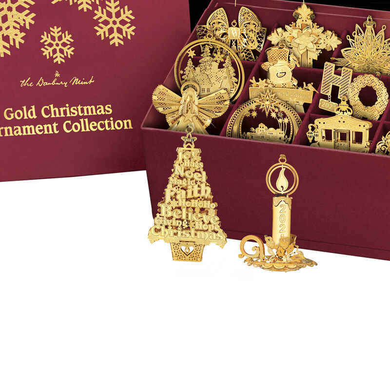 2021 Gold Christmas Ornament Collection 2798 0028 k open display